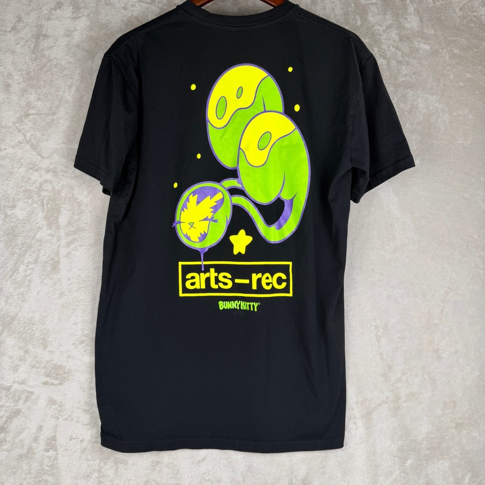 Arts-Rec BunnyKitty Graphic T-Shirt Mens Large Black Neon Streetwear Tee